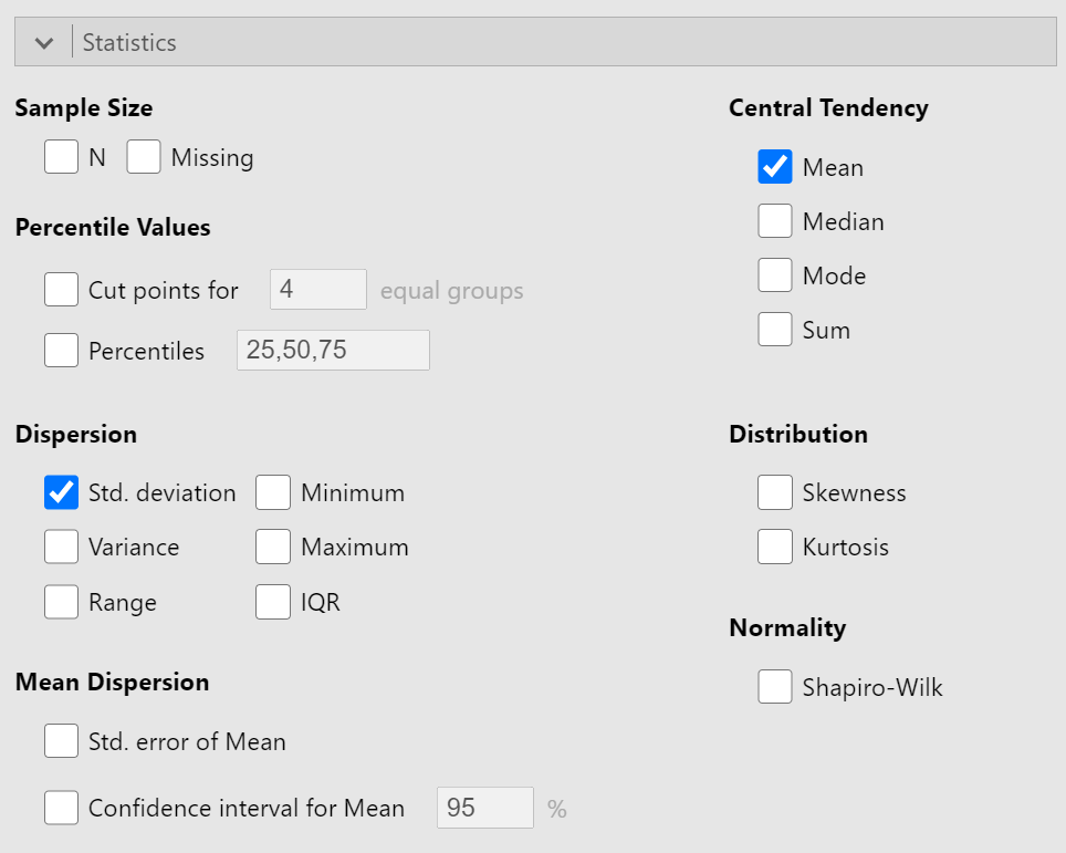 Mean and Standard Deviation Statistic Selection