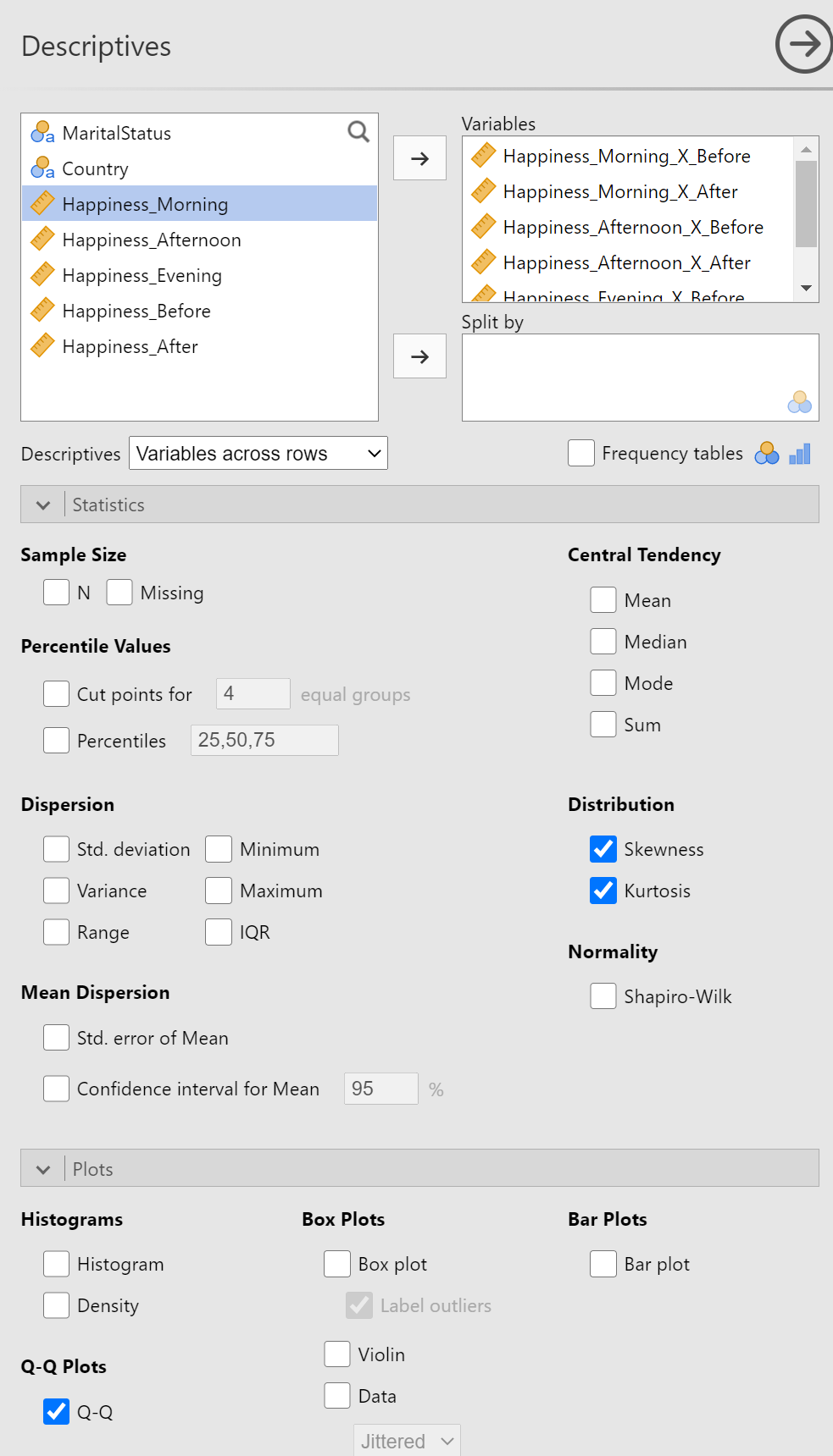 Completed Descriptives Panel