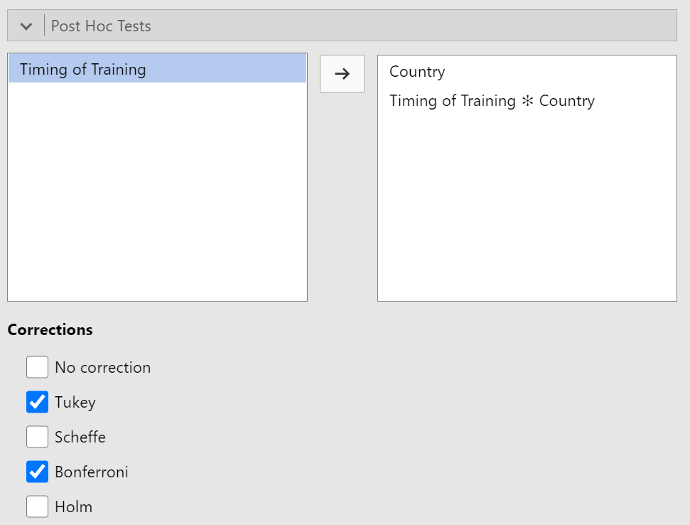 Completed Post Hoc Tests Section