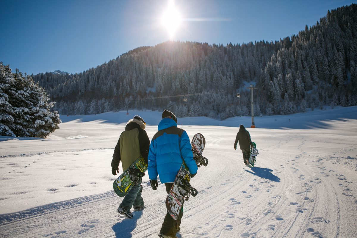 group of skiers walking